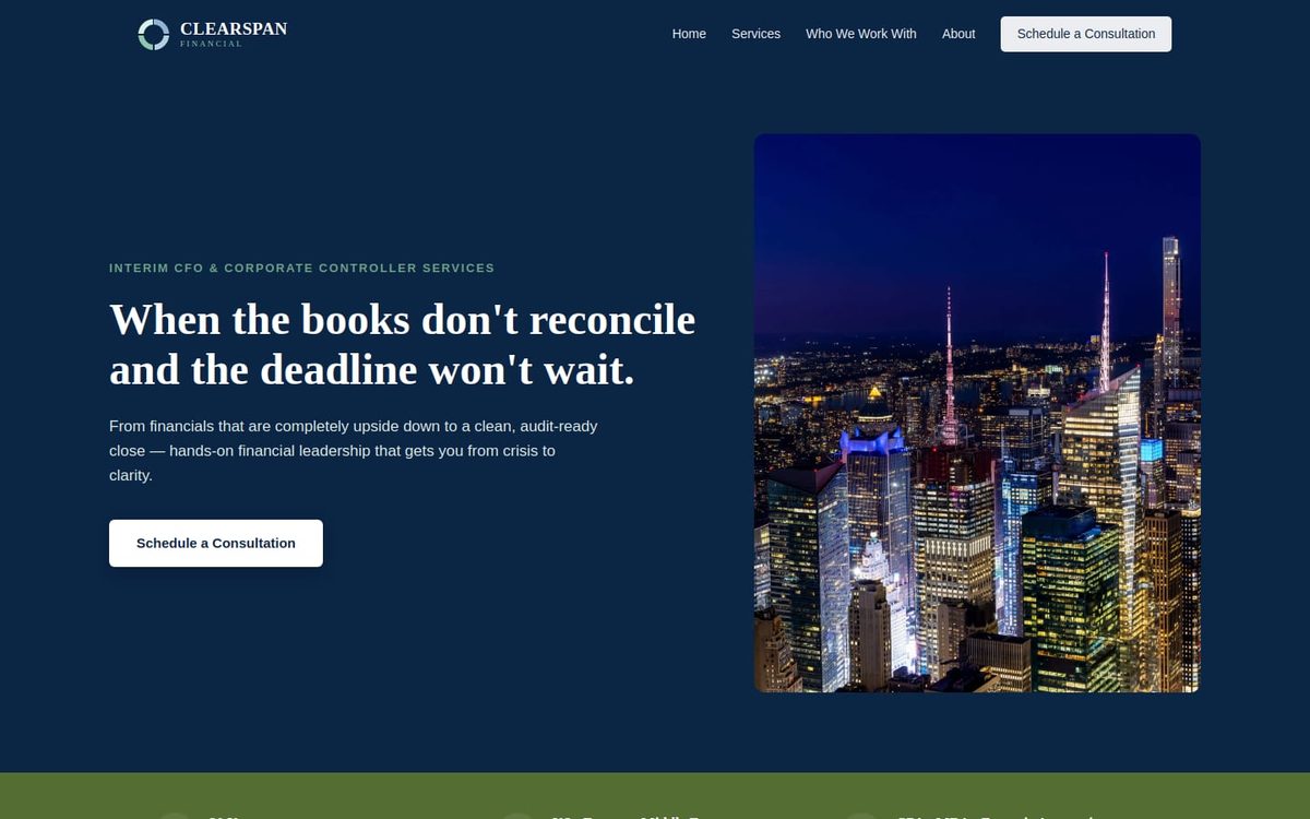 Homepage of Clearspan Financial